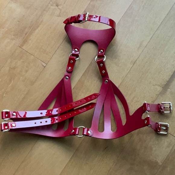 MarieMur Red leather bondage bra and panties - Picture 5 of 14